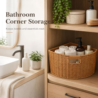 Healifty Triangle Wicker Storage Basket Woven Corner Shelf Basket 15 X 11''