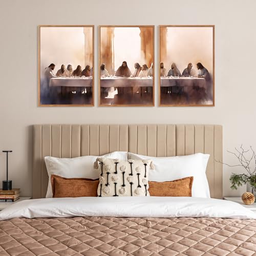 Aurlan 3 Pcs The Last Supper Framed Canvas Wall Art 24x36 Inch - color: The Last Supper, size: 24"L x 36"W