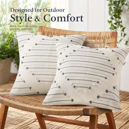 Mecatny Boho Outdoor Throw Pillow Covers 16x16 Set of 2 Beige & Grey - color: Beige and Grey, size: 16" x 16" (Pack of 2)