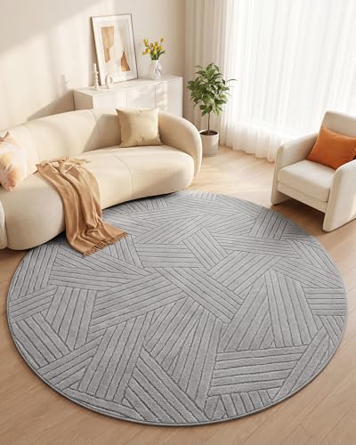 Carvapet 5.2ft Round Rug Light Grey Modern Washable High Low Pile Carpet - color: Yarn Light Gray, size: 5.2' Round
