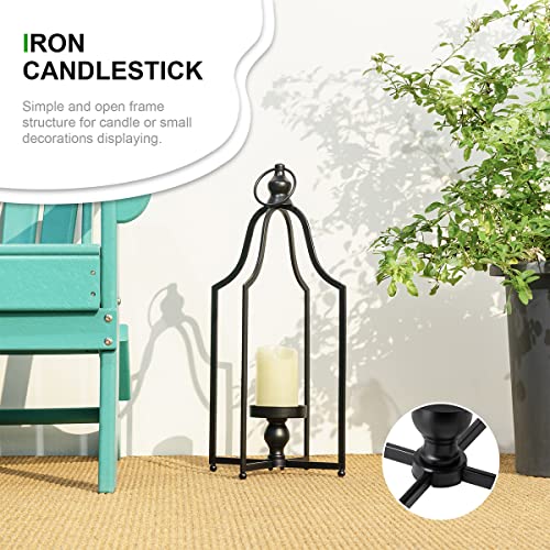 Glitzhome 22" H Modern Farmhouse Black Metal Lantern Decorative Hanging Candle Lanterns (Large) - color: Black Large