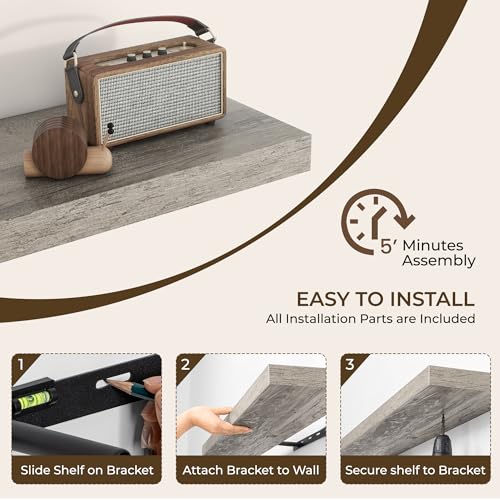 RICHFOCUS Bathroom Floating Shelves for Wall 2Pack|Grey|20" L - color: Grey, size: 20"L x 8"D, Set of 2