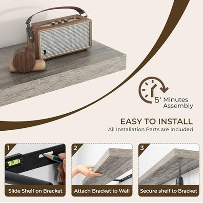 RICHFOCUS Bathroom Floating Shelves for Wall 2Pack|Grey|20" L - color: Grey, size: 20"L x 8"D, Set of 2