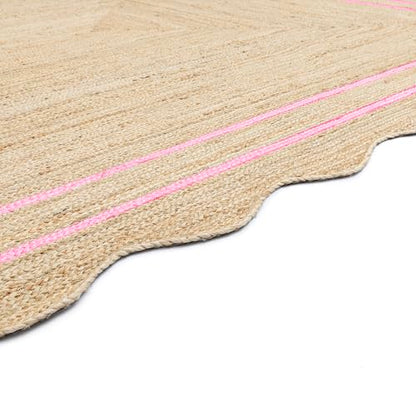 Wave Scalloped Jute Rug Entryway Natural Boho Area Rug Light Pink 2'x3' - color: Light Pink, size: 2'x3'