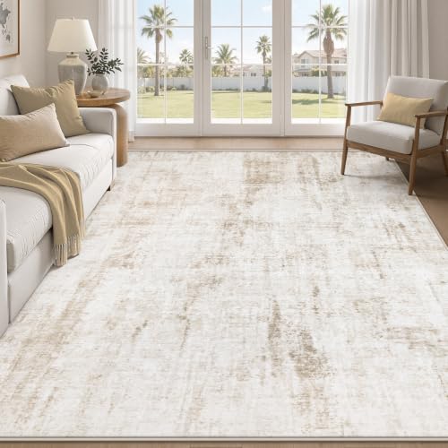 MXSANYOO 6x9 Area Rugs Washable Rug: Abstract Neutral Rugs Modern Non Slip Area Rug Stain Resistant Low Pile Indoor Carpet for Dining Room Bedroom Nursery Office (Beige, 6'x9') - color: Beige, size: 6' x 9' (Rectangular)