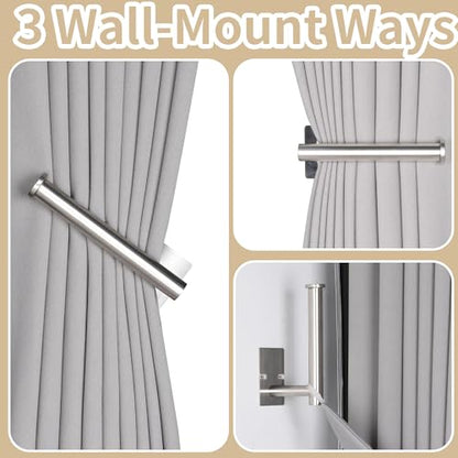2 Pack No Drill Curtain Holdbacks Metal Curtain Tiebacks, Silver - color: Silver