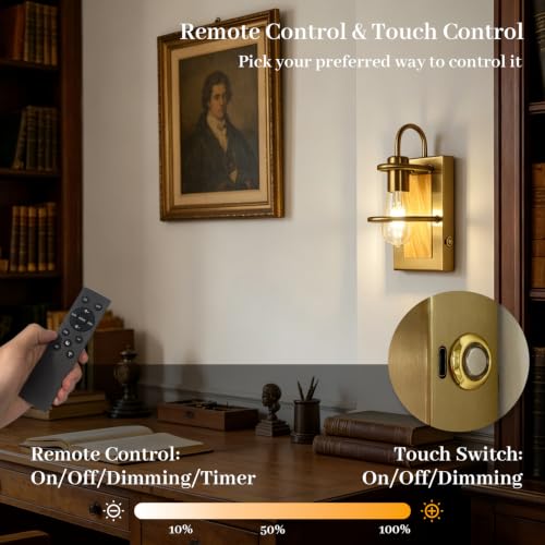 Gold Wall Sconces Battery Operated Set Of 2, Rechargeable Wall Lights - color: Gold Light Wood, size: 3 Color