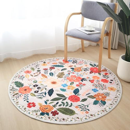 Rugcomf Round Area Rug 4ft Washable, Beige - color: Beige, size: 4' (Round)