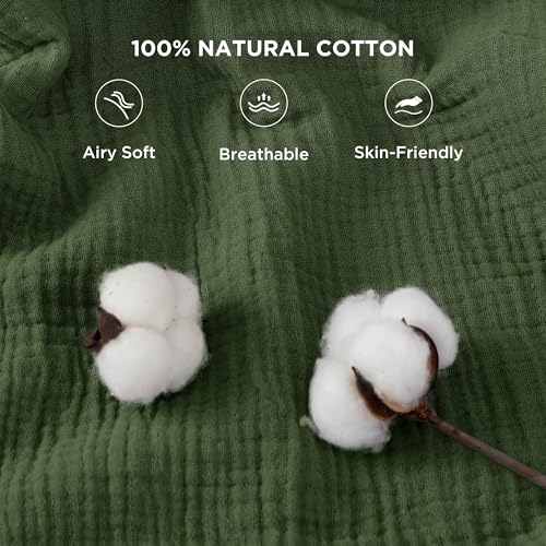 Bedsure 100% Cotton Muslin Blanket Queen Size for Bed, 4-Layer, Green - color: 01 - Green, size: Queen (90" X 90")