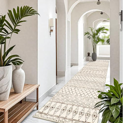 Washable 4x12 Runner Rug Hallway: Moroccan Non Slip Extra Long Rugs Beige - color: Geo Beige, size: 4' x 12' (Rectangular)