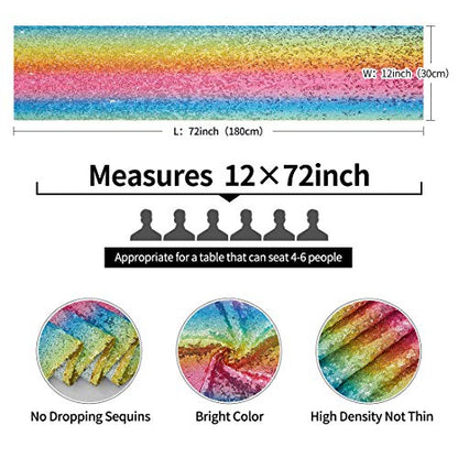 Pufogu 12 x 72 inches Rainbow Sequin Table Runner, 2 Packs - color: Rainbow