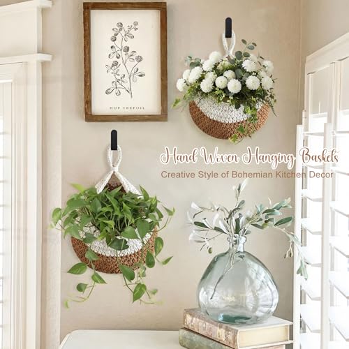 Honeydak 3 Hanging Baskets, Cream & Linen Brown, Classic Teardrop - color: Cream & Linen Brown, style: Classic Teardrop