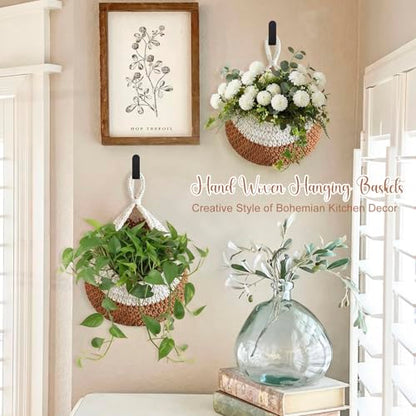 Honeydak 3 Hanging Baskets, Cream & Linen Brown, Classic Teardrop - color: Cream & Linen Brown, style: Classic Teardrop
