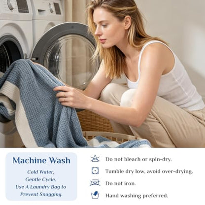 BEDELITE Soft Cozy Chenille Waffle Knit Throw Blanket,Farmhouse Boho - color: Blue, size: Twin(60"x80")