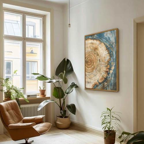 BingruiArt Faux Wood Tree Ring 08 Canvas Wall Art 24x36 Framed - color: Tree Ring - 08, size: 36"L x 24"W