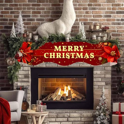 NYZE Christmas Mantel Scarf 60 x 17 Inch Fireplace Mantel Scarf Cover Decoration for Christmas Fireplace Scarf Shelf Top Runner Holiday Winter Home Decor - size: 60 x 17 in, style: Merry Xmas