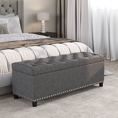 BELLEZE Storage Ottoman, Tufted Ottoman with Close Hinge, Foot Rest for Living Room (Rustic Gray, 47 inch) - color: Rustic Gray