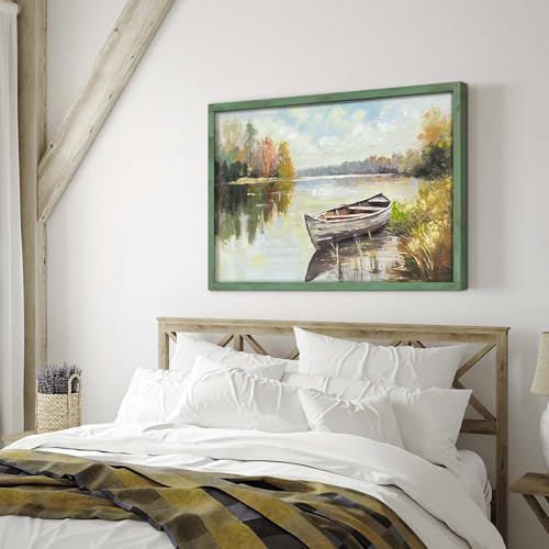 HILL WEST Rustic Autumn Landscape Lake Wooden Framed Wall Art, 45x30inch - color: Lake, size: 45"L x 30"W