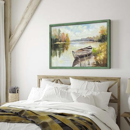 HILL WEST Rustic Autumn Landscape Lake Wooden Framed Wall Art, 45x30inch - color: Lake, size: 45"L x 30"W