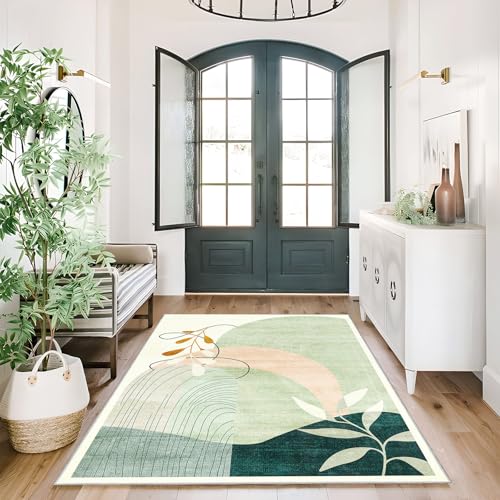MUJOO 3x5 Rug Washable Area Rugs Low Pile Non Slip Mid Century Modern - color: Green（modern）, size: 3' x 5' (Rectangular)