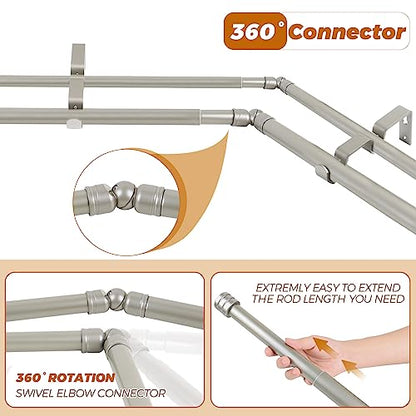 HOTOZON Double Bay Window Curtain Rods 36 to 72 Inches(Center Rod), Silver - color: Antque Silver
