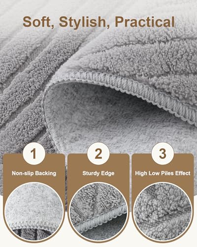 Carvapet 5.2ft Round Rug Light Grey Modern Washable High Low Pile Carpet - color: Yarn Light Gray, size: 5.2' Round