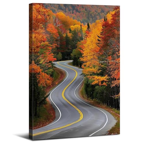 Autumn Forest Wall Art Mountain Forest Wall Decor Nature Red Orange Trees Country Road Landscape Photo Prints National Park Posters Woodland Artwork for Living Room Office Home Decorations 12x16" - color: Fall Road, size: 16"L x 12"W