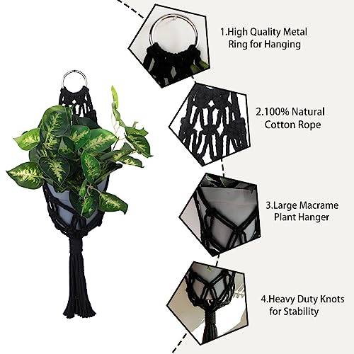 Artilady Macrame Plant Hanger Black, Boho Hanging Planter for Indoor Plants - color: Black a