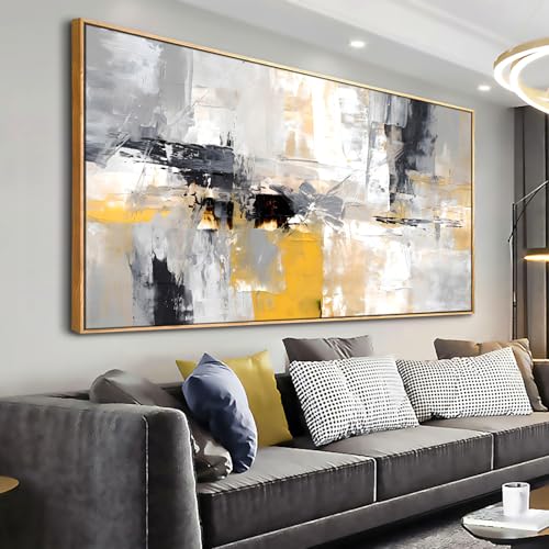 Wall Art Yellow Black White and Grey Modern Artwork for Living Room Bedroom Dining Room Home Office Decor 24"x48" with Framed - color: Yellow abstract art, size: 48"L x 24"W