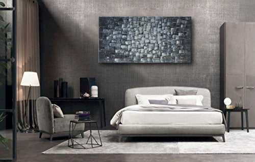 MyArton Large Abstract Silver Square Wall Art Hand Painted Modern Textured Oil Painting on Canvas Ready To Hang 60x30inch - color: Silver, size: 60"L x 30"W