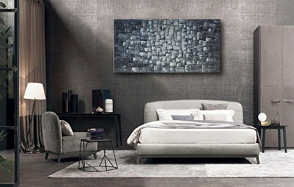 MyArton Large Abstract Silver Square Wall Art Hand Painted Modern Textured Oil Painting on Canvas Ready To Hang 60x30inch - color: Silver, size: 60"L x 30"W