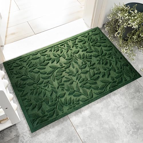 Green Leaves Outdoor Indoor Entrance Doormats, Absorbent Durable Heavy Duty Welcome Front Door Mat,Thick Natural Rubber Back,Easy Clean Entryway Mat 23x35 Inch, Low Profile - color: Leaves-green, size: 1'11" x 2'11" (Rectangular)