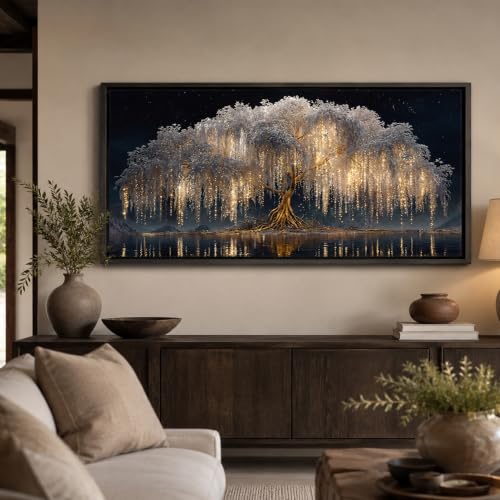 Framed Black Gold Tree of Life Abstract Canvas Wall Art 20x40 Inch - color: Tree of Life, size: 40"L x 20"W