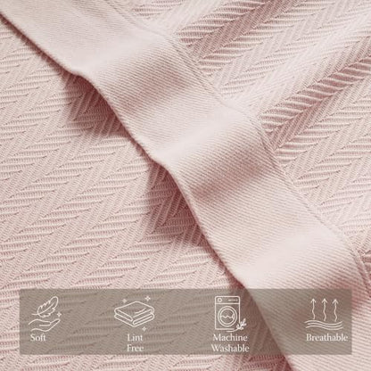 Threadmill Luxury 100% Cotton King Herringbone Blanket, English Rose - color: English Rose, size: King (106" x 92")
