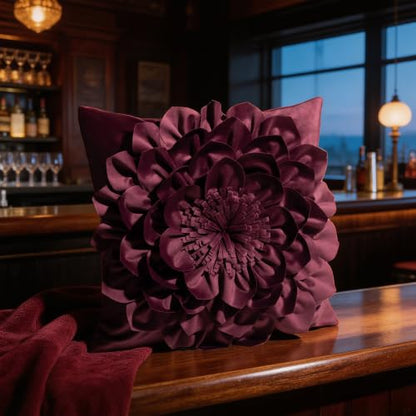 OiseauVoler Decorative 3D Flower Throw Pillow Covers 18x18 Inch Wine Red - color: Wine Red