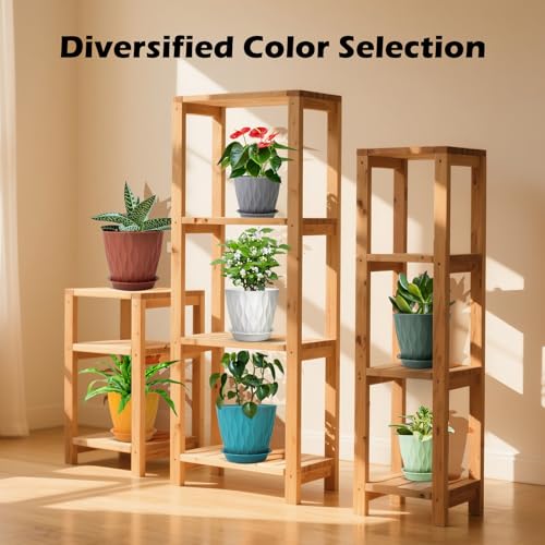 GARDIFE 7 Pack Plant Pots 4-7 inch with Drainage Holes and Tray, Red - color: Color-red
