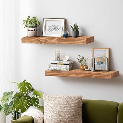Solid Wood Floating Shelves, 24 Inch Wall Shelves, Set of 2, Oak - color: Oak, size: 24x8x1.6