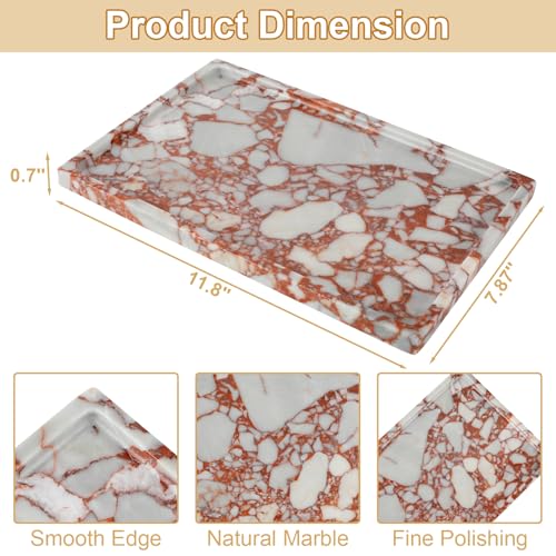 100% Marble Vanity Tray for Bathroom Counter, Kitchen, Coffee 11.8" - color: Calacatta Red