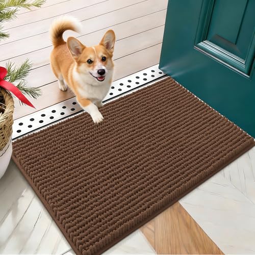 OLANLY Dog Door Mat for Muddy Paws 24x16, Extra Absorbent Chenille Mud Mat - color: Mocha, size: 24" X 16"