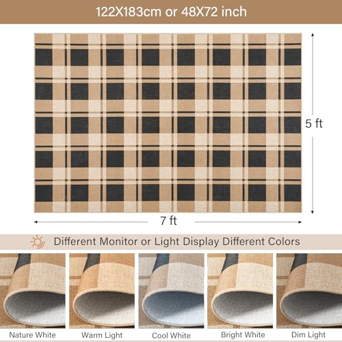 AROGAN Checkered 4x6 Area Rugs, Jute Rug for Indoor Outdoor, Black/Brown - color: Nature, size: 4' x 6' (Rectangular)