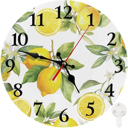 Britimes Round Wall Clock Silent Non-Ticking 10", Lemon Summer - size: 10" Round