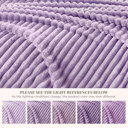 330GSM Ribbed Fleece Throw Blanket for Couch, Light Purple,50"x70" - color: Light Purple, size: Throw XL(50"x70")