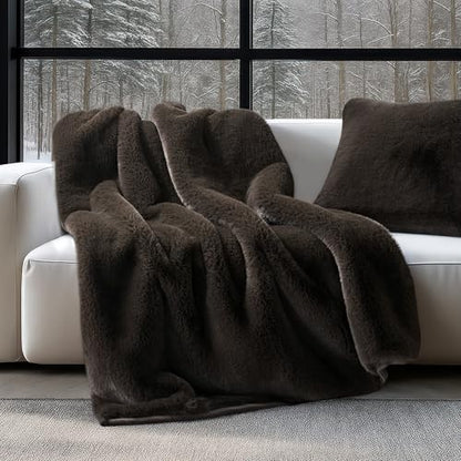 EverGrace Faux Chinchilla Fur Throw Blanket, 60"x80", Espresso Mink - color: Espresso Mink, size: 60"x80"
