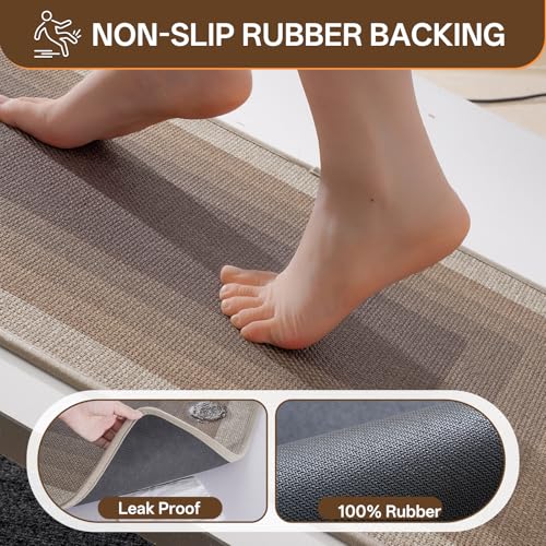 Bath Mat Non Slip,Quick Dry Bathroom Rug Under Door,24"x36",Brown - color: Grid Brown, size: 24" x 36"