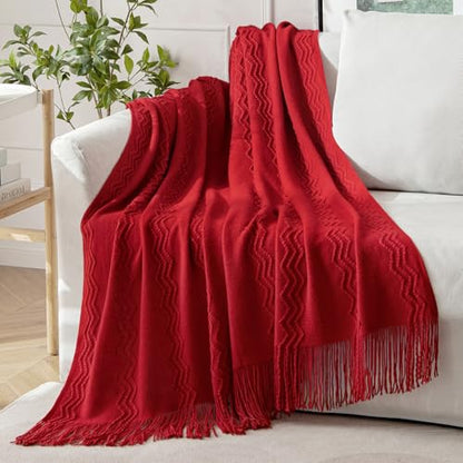 MIULEE Christmas Red Knitted Boho Throw Blanket for Couch 50"x60" - color: Christmas Red, size: 50" x 60"