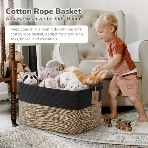Goodpick 75L Extra Large Woven Blanket Basket, Rectangle, Black & Jute - color: Black Jute, size: 22"L x 17"W x 12"H