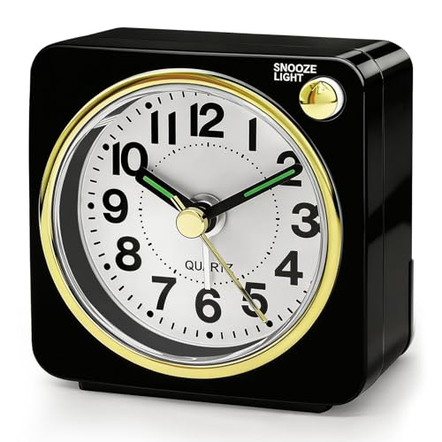 Lamisola Mini Travel Alarm Clock, Small Battery Analog Alarm Clock, Bedside Desk Clocks for Bedrooms, Vintage Home Decor for Bathroom Kichen Office Room, Black - color: Black