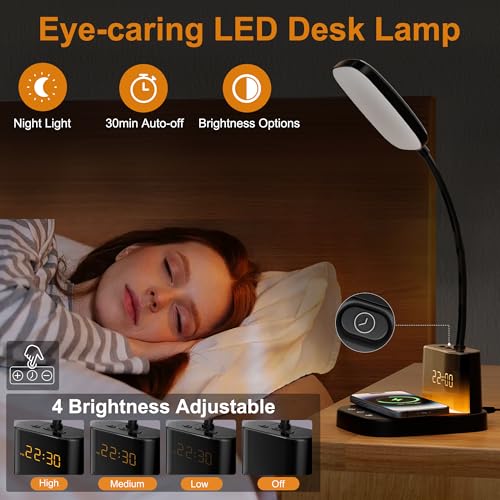 10W Wireless Charging LED Desk Lamp with Clock, Light Black - color: Light Black