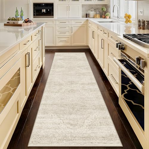 3x8 Runner Rug Non Slip Washable Rugs for Hallways, 8ft Kitchen Runners Rug for Entryway,Stain ResistantVintage Rug Runner，Ultra-Thin Kitchen Mats for Living Room Bedroom - color: Beige/Brown, size: 3' x 8' (Runner)