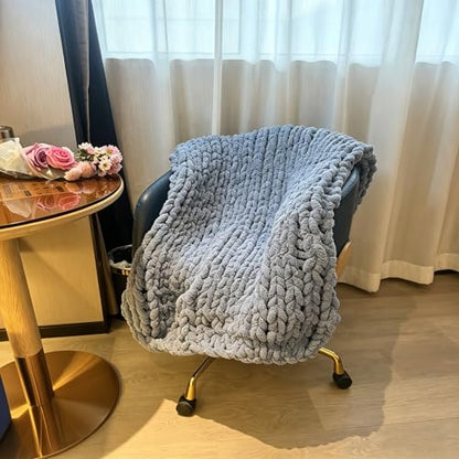 Soft Chunky Knit Throw Blanket for Couch, Cozy Warm Knitted Blankets - color: Airy Blue, size: 40\"x40\"(Small SizeThrow)